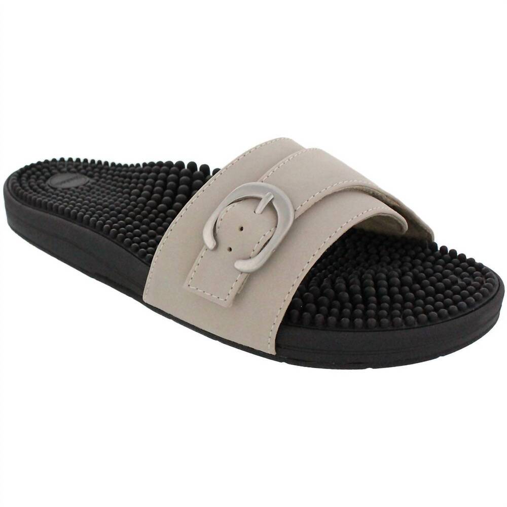 NEW KENKOH women's vibe-v slide massage sandal in taupe